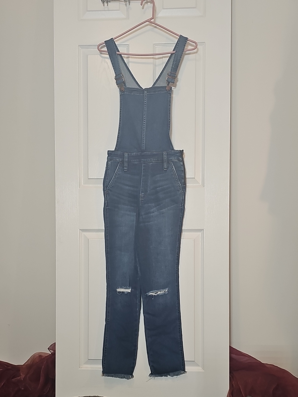 Madewell Roadtripper Denim Overalls Distressed Raw Hem Skinny Size S